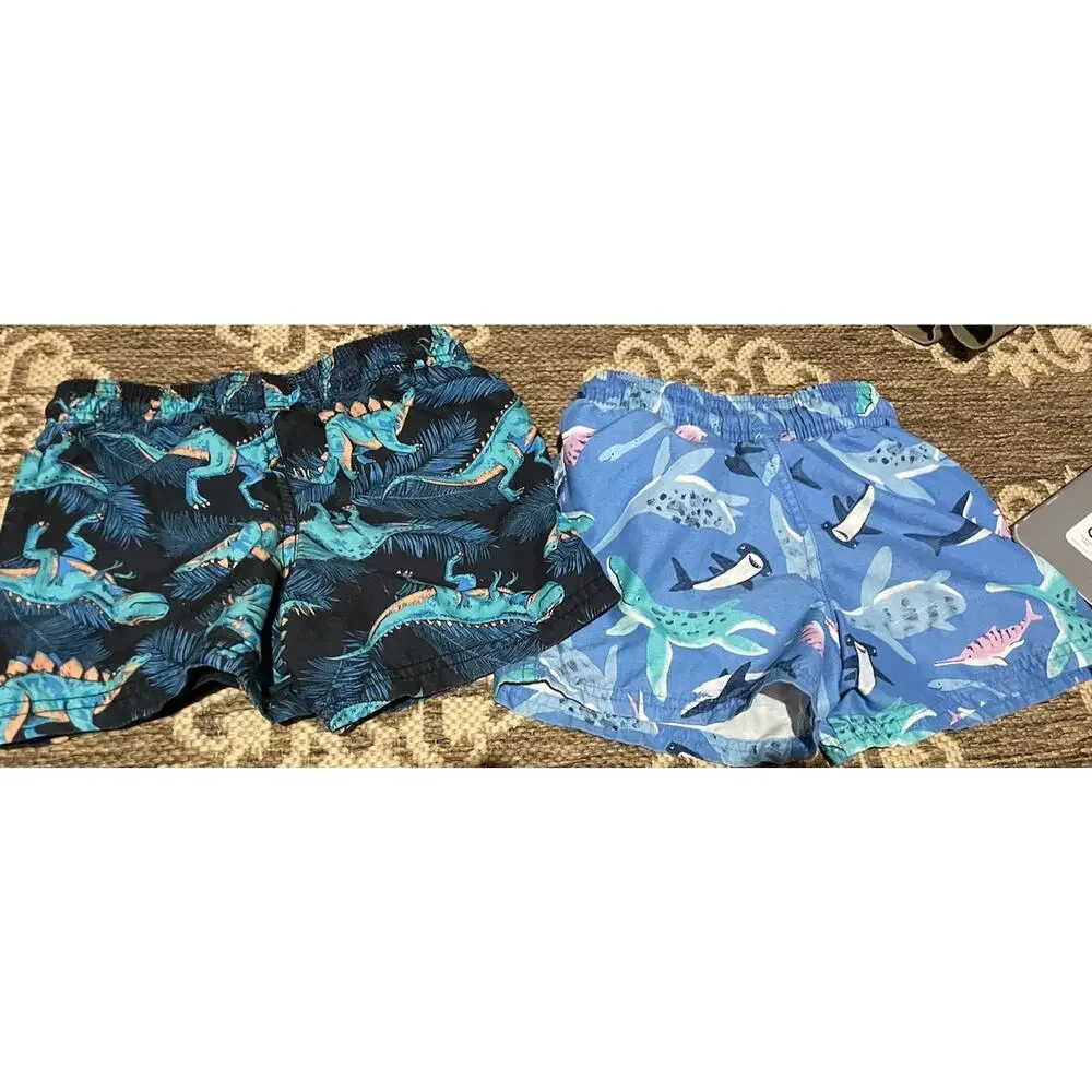 Carter's‎ Boys Dinosaur/ Shark Print Swim 4t Blue Elastic Waist Lined